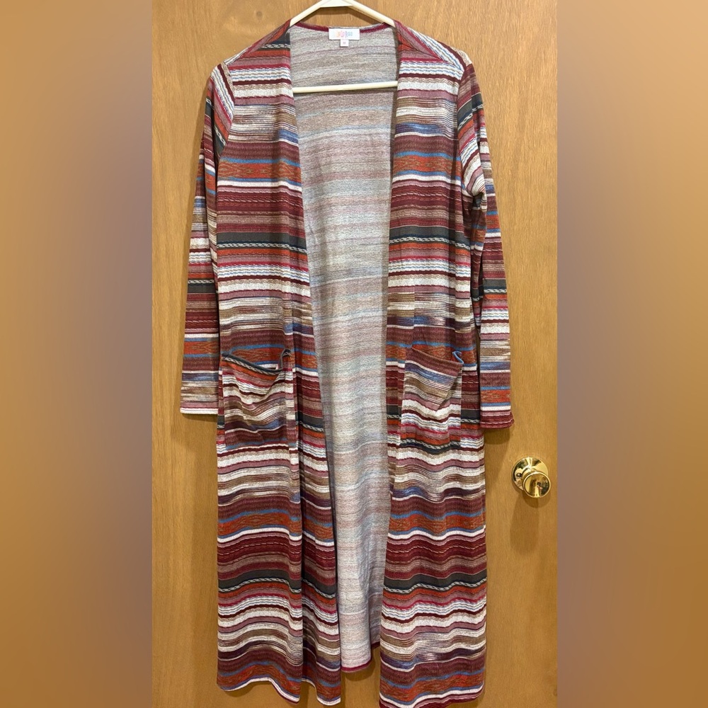 NWT LuLaRoe Sarah Duster Cardigan Sweater Striped Pockets Medium Oversized